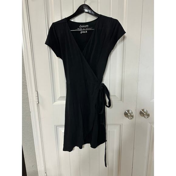 Pact Black Basic Wrap Dress Women Small Organic Cotton Minimalist Capsule Soft - Picture 1 of 5